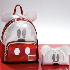 Loungefly Disney 100Platinum Mickey Mouse backpack and wallet